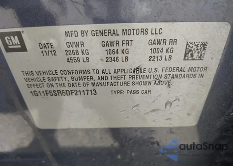 2013 Chevrolet Malibu Eco Premium Audio z USA, uszkodzony, nr VIN 1G11F5SR6DF211713